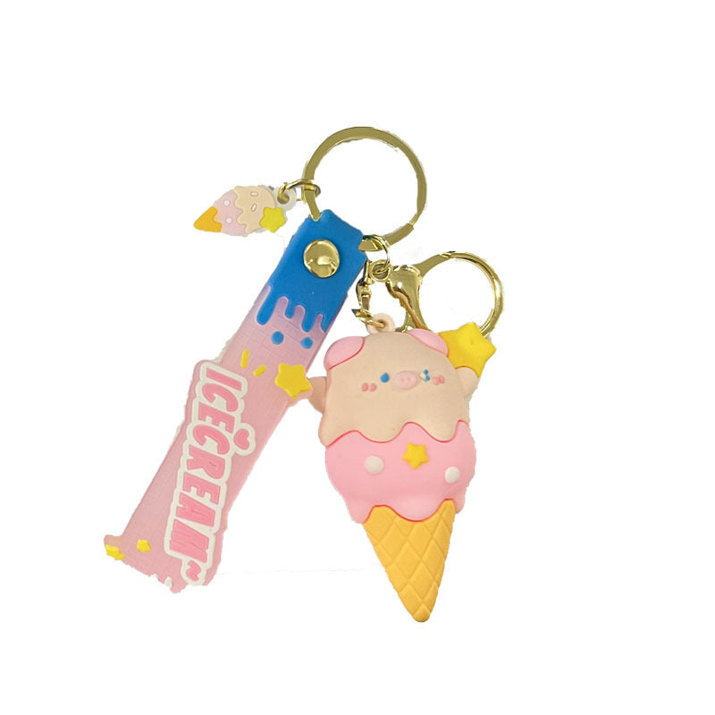 Wholesale Ice Cream Piggy Figure Silicone Keychains