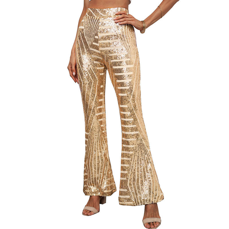 Wholesale Polyester Sequin Casual Pants Wide Leg Pants Loose High Waisted Long Pants