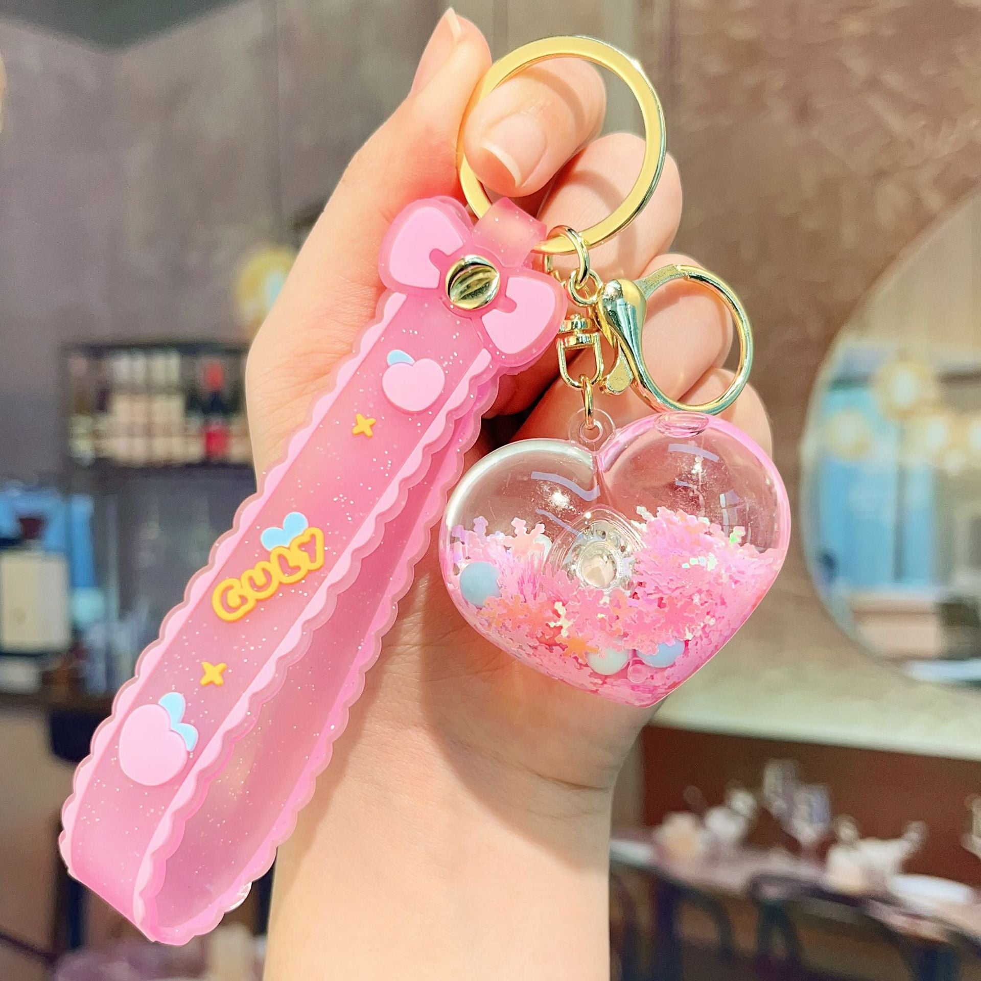 Wholesale Acrylic Light-Up Heart Glitter Keychain