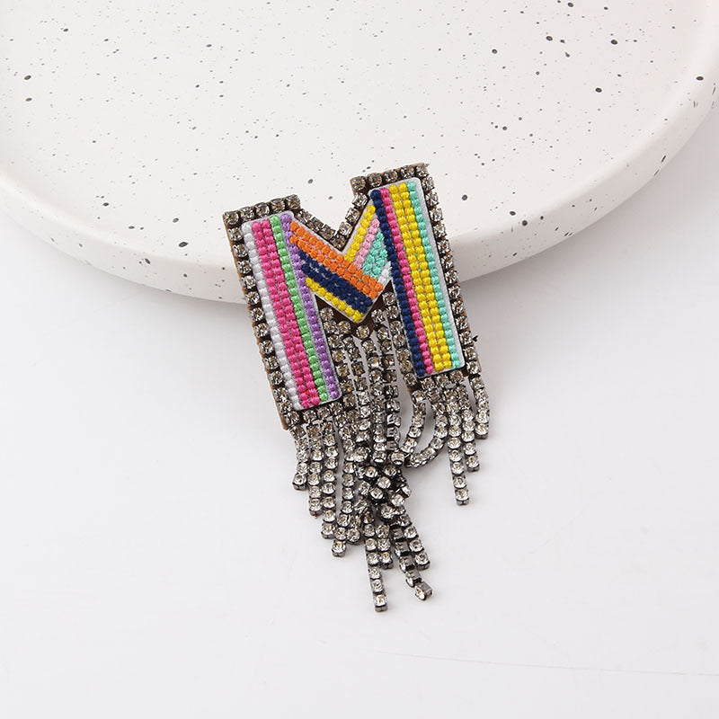 Wholesale Colorful Diamond Letter Tassel Brooch
