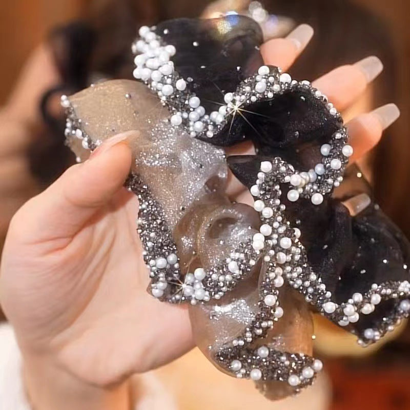 Wholesale Light Luxury Super Fairy Organza Large Intestine Hair Loop Mesh Tie Horsetail Leather Headline High-grade New Oversized Headwear for Women