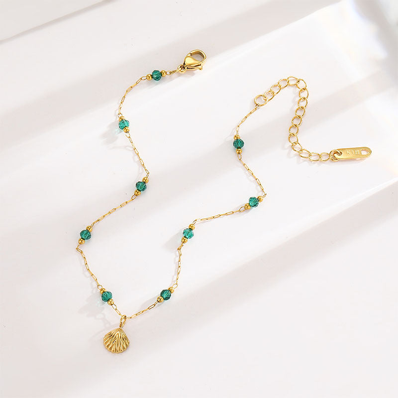 Wholesale Vintage Green Zircon Shell Titanium Steel Anklet