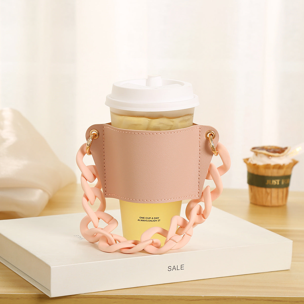 Wholesale Detachable Chain Coffee Non Slip Leather Cup Covers