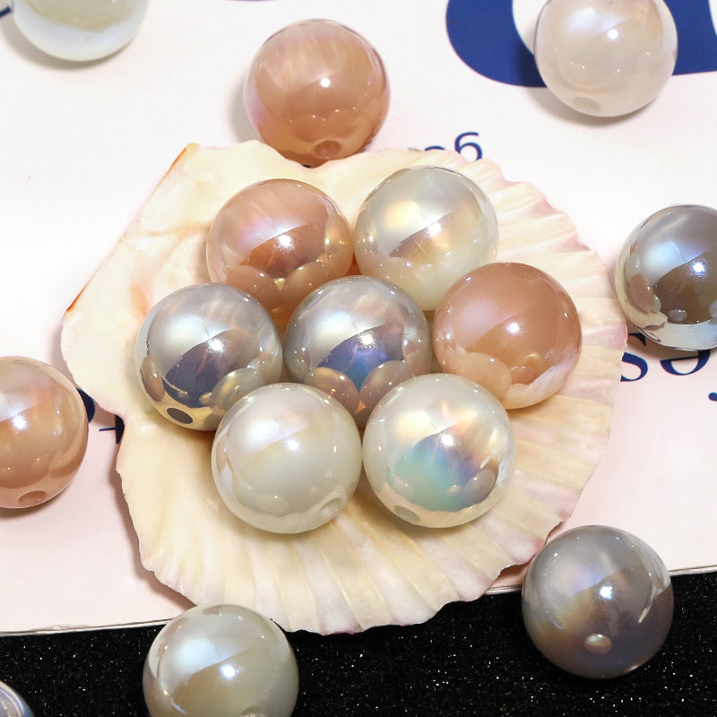 Wholesale UV color coated milk tea cat's eye high gloss acrylic small round beads