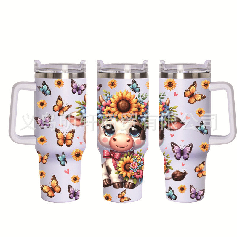 Wholesale Tumbler 40OZ Bull Head 3D Sunflower Car Cup Stainless Steel Straw Tumbler Ice Cup