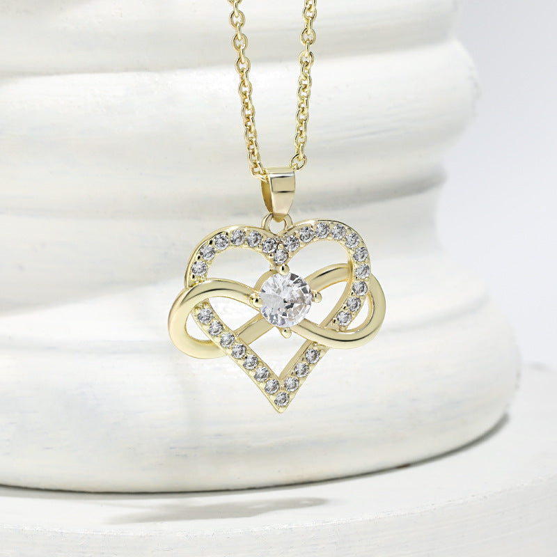 Wholesale 8-shaped infinity symbol zircon heart necklace