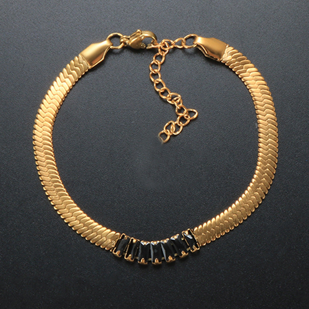 Wholesale 18K Gold Plated Zircon Stainless Steel Snake Bone Chain Necklace Bracelet Jewelry Set
