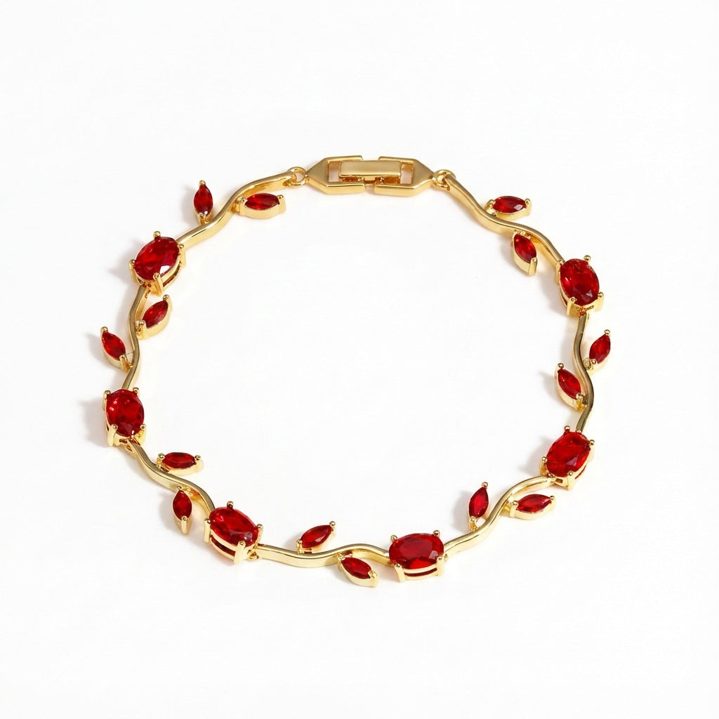 Wholesale Copper inlaid colored zircon flower branch and leaf bracelet