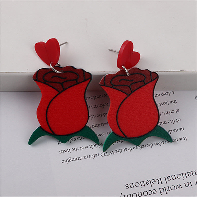 Wholesale Valentine's Day Love Bear Rose Flower Heart Shape Acrylic Earrings