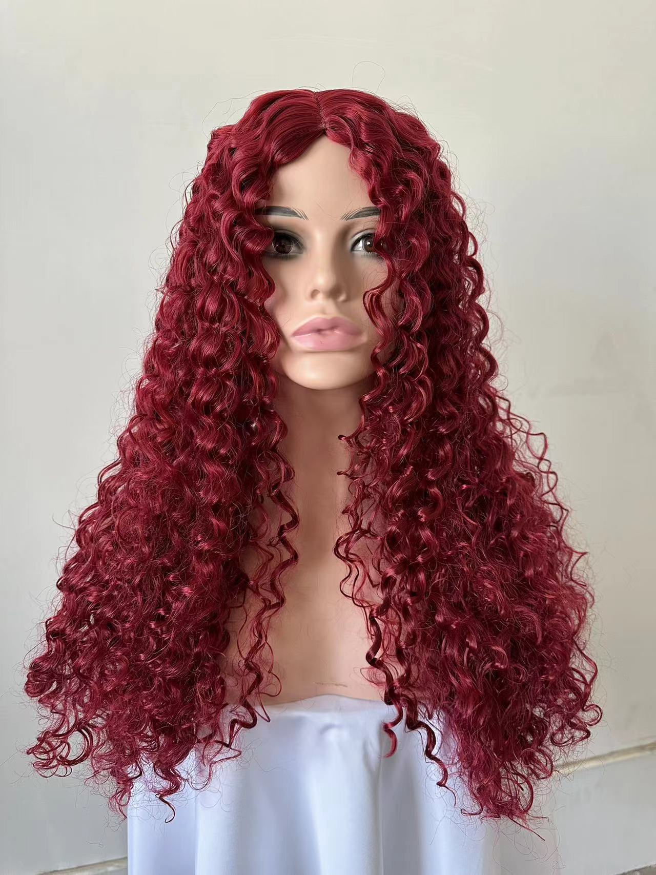 Wholesale Matte high temperature silk African small winding tube afro long curly hair chemical fiber wig middle parting headpiece
