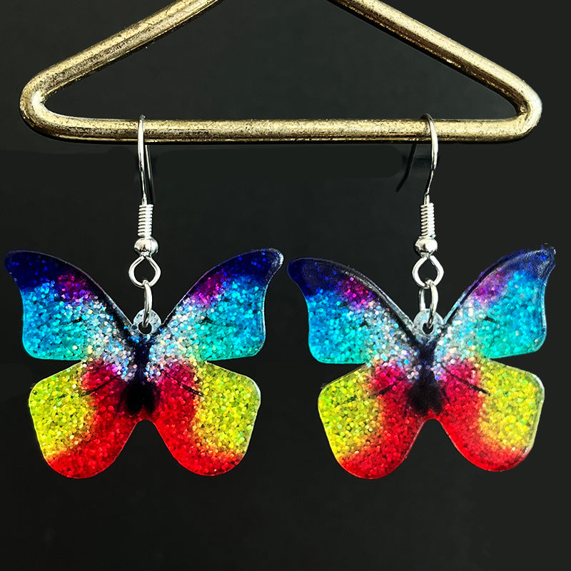 Wholesale 2PCS Fresh Flowers Butterfly Sparkling Acrylic Earrings