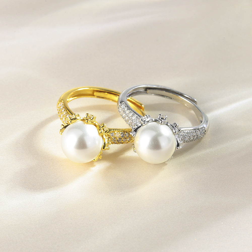 Wholesale Copper Plated 18k Gold Full Diamond Pearl Rings