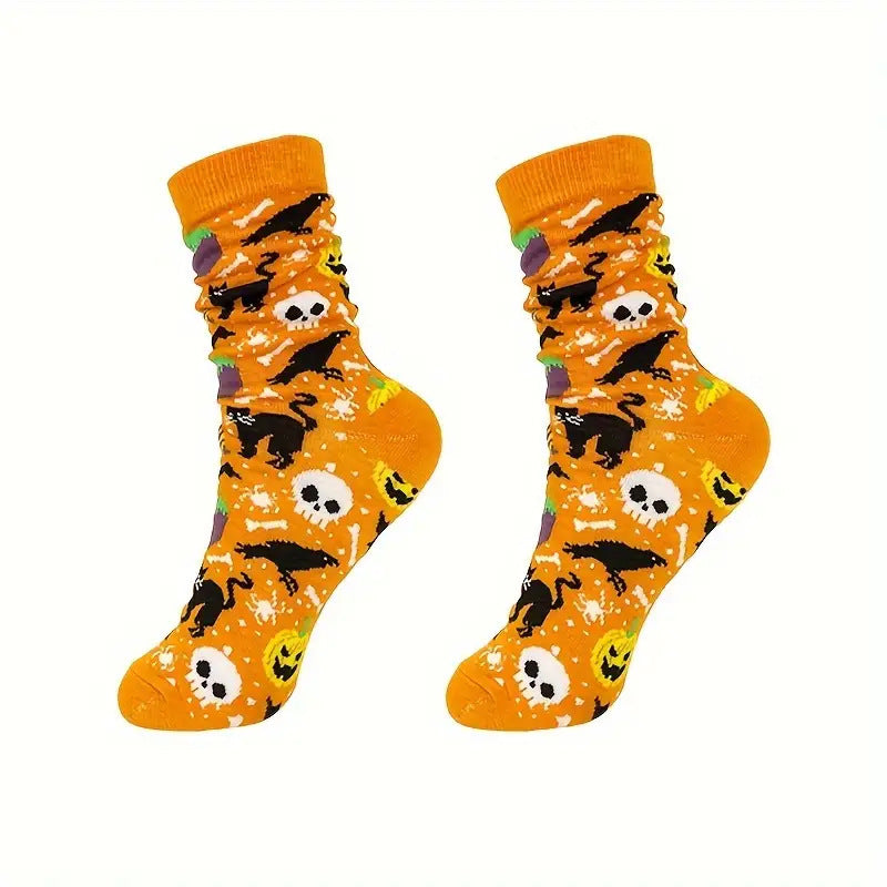Wholesale Halloween Skull Pumpkin Cartoon Print Casual Socks Men's and Women's Medium Socks