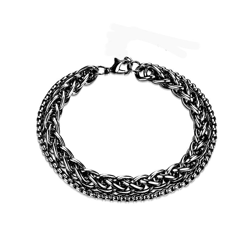 Wholesale Silver Mens Titanium Steel Double Layer Keel Bracelet
