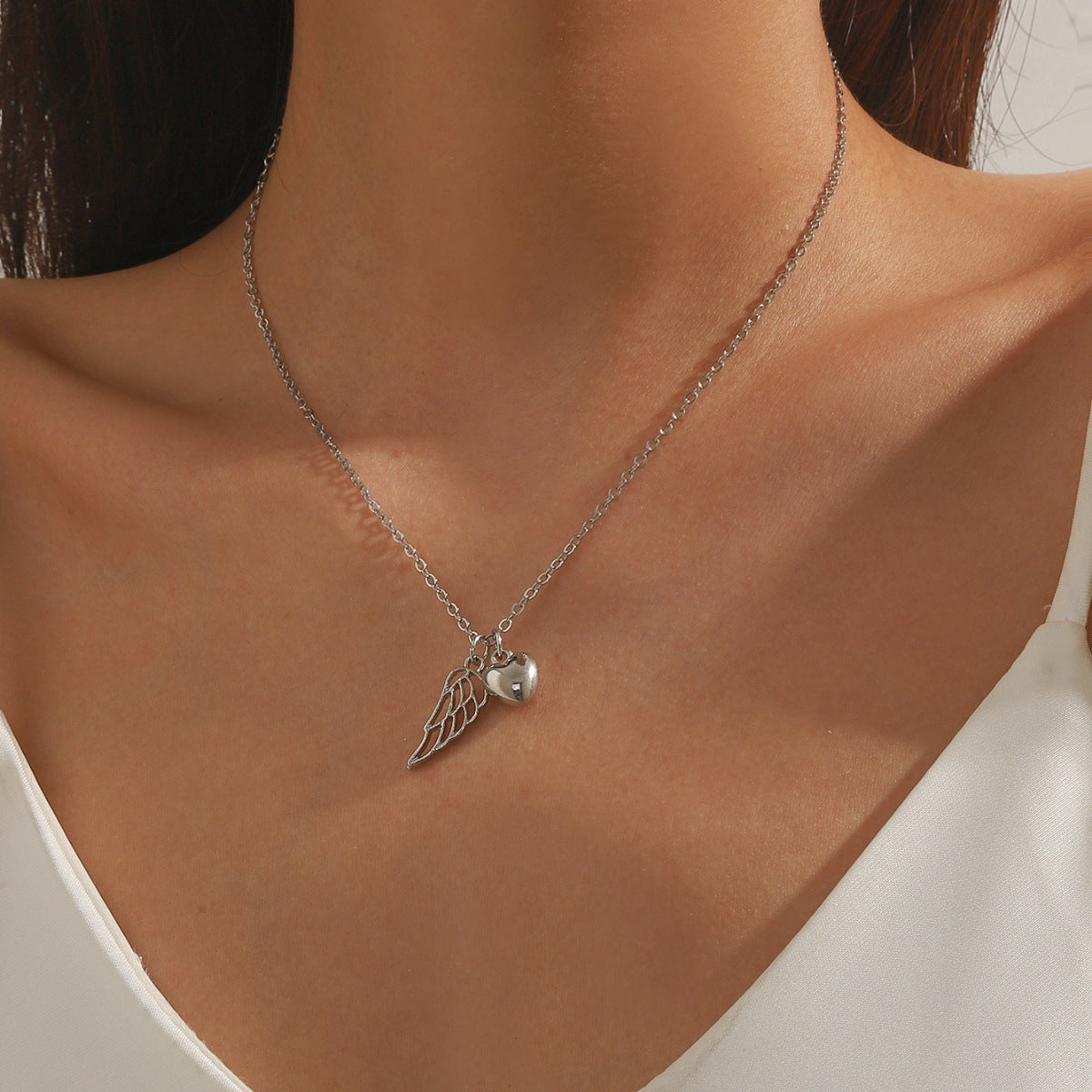 Wholesale  Double-flying Tanabata Couple Hollow Wings Love Pendant  Necklace