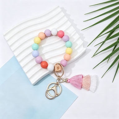 Wholesale Bohemian Silicone Bead Bracelet Tassel Keychain Bag Charm For Wedding Gift
