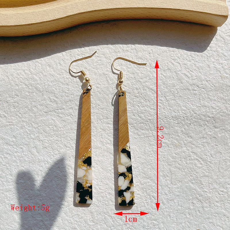 Wholesale Wooden resin spliced gold foil Acrylic Earrings