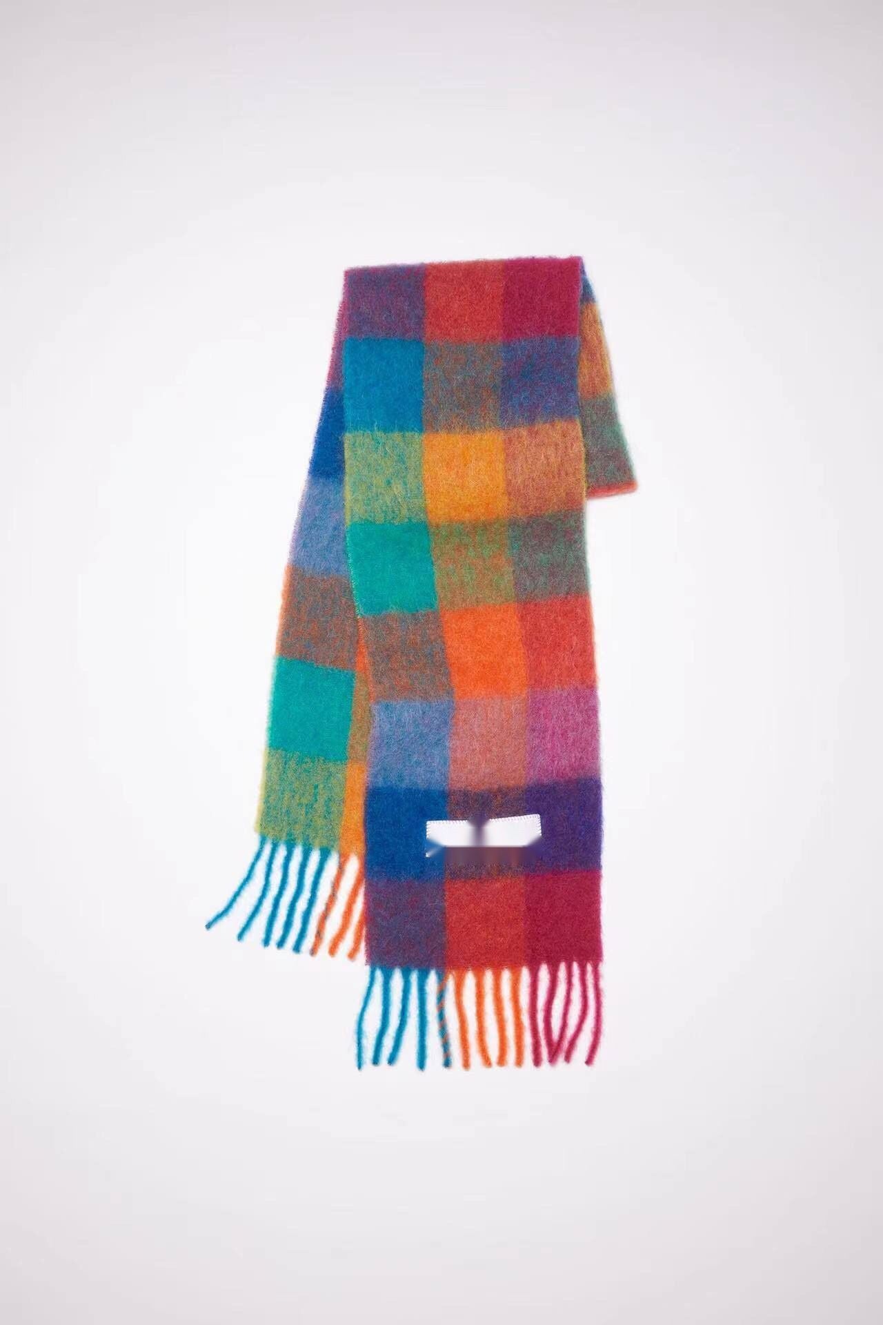 Wholesale Winter Ac Double Sided Rainbow Plaid Long Color Block Tassel Polyester Scarf
