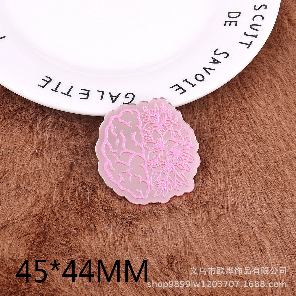 Wholesale 10pcs/pack  Pink double-mirror skull organ Acrylic Flatback