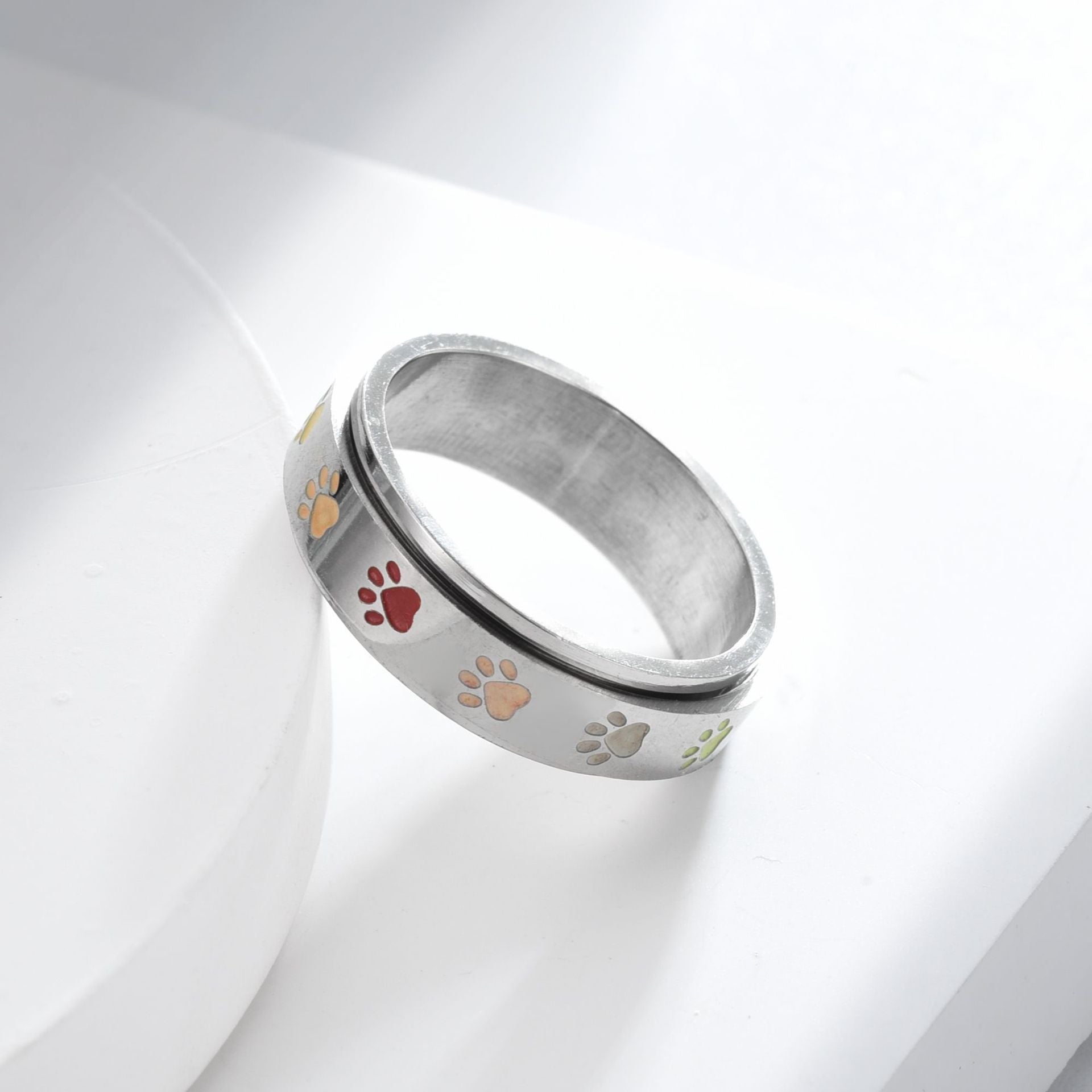 Wholesale Titanium Steel Men's Colorful Footprint Ring