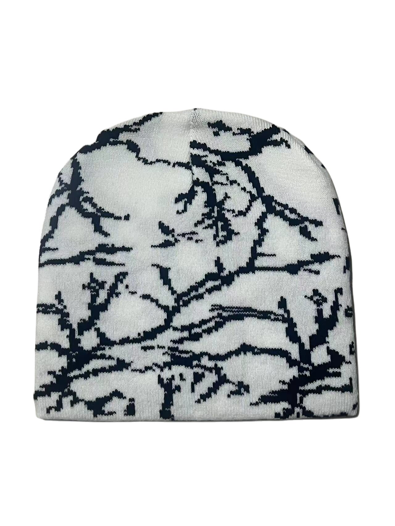 Wholesale Acrylic Black and White Pattern Butterfly Knitting Warm and Cold Proof Wool Cap