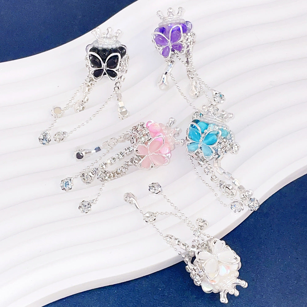 Wholesale 5pcs diamond crown butterfly tassel round beads diy beads