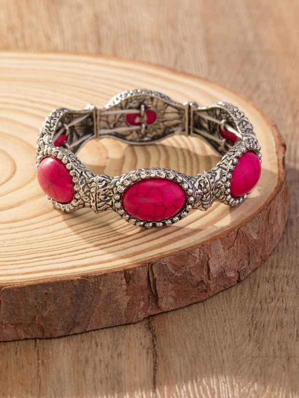 Wholesale Bohemian style new simple fashion oval pattern turquoise environmentally friendly bracelet