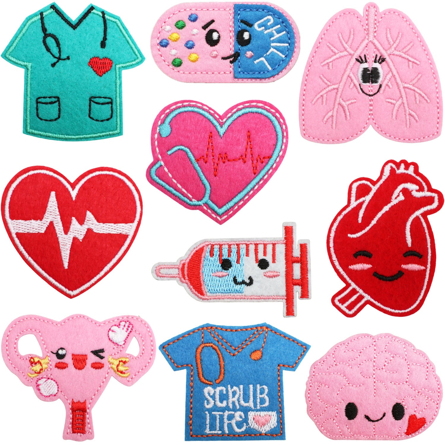 Wholesale Polyester Thread Cartoon Nurse Embroidered Iron On Patch With Syringe Pill Design For Clothing Bag DIY