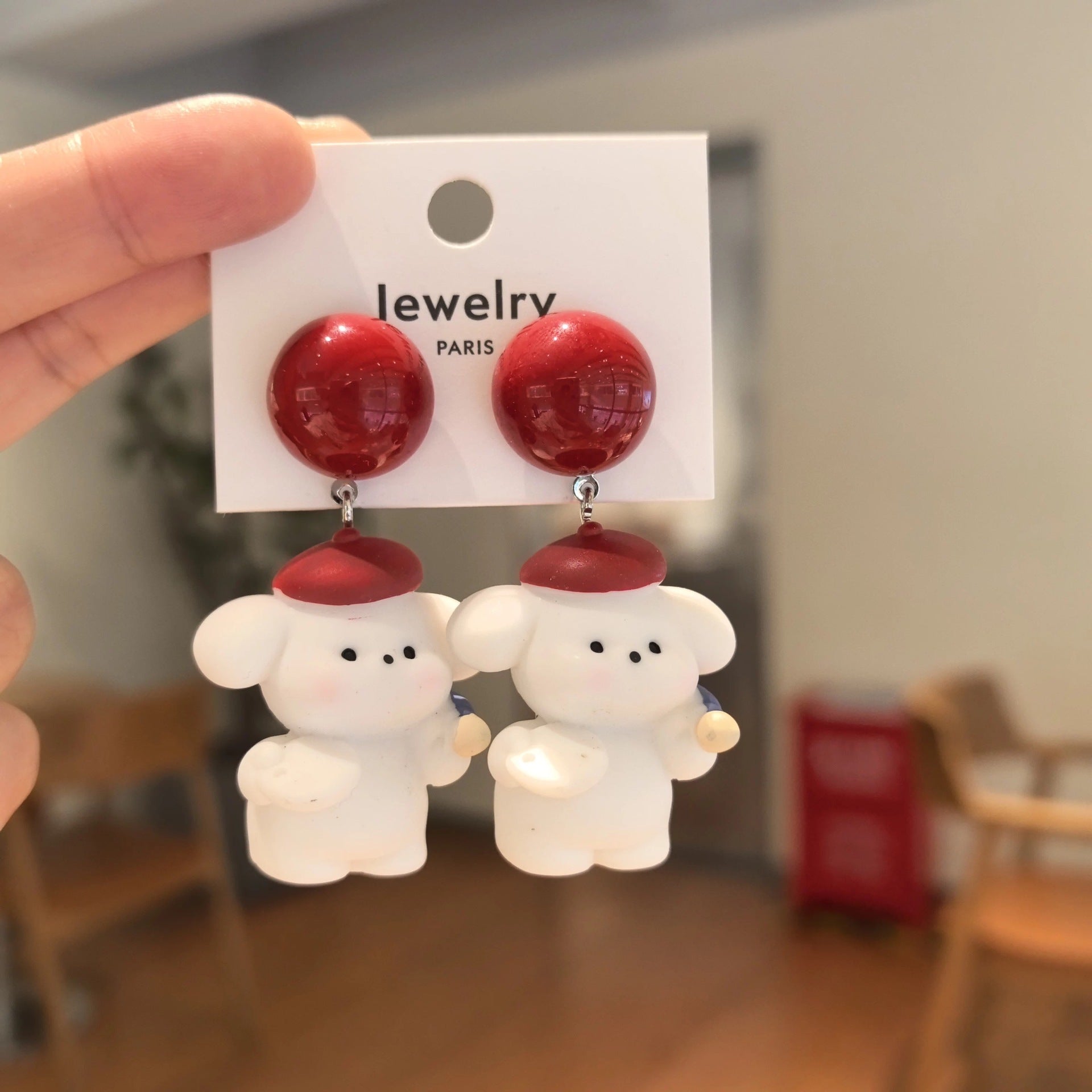 Wholesale Cartoon cute little white dog earrings