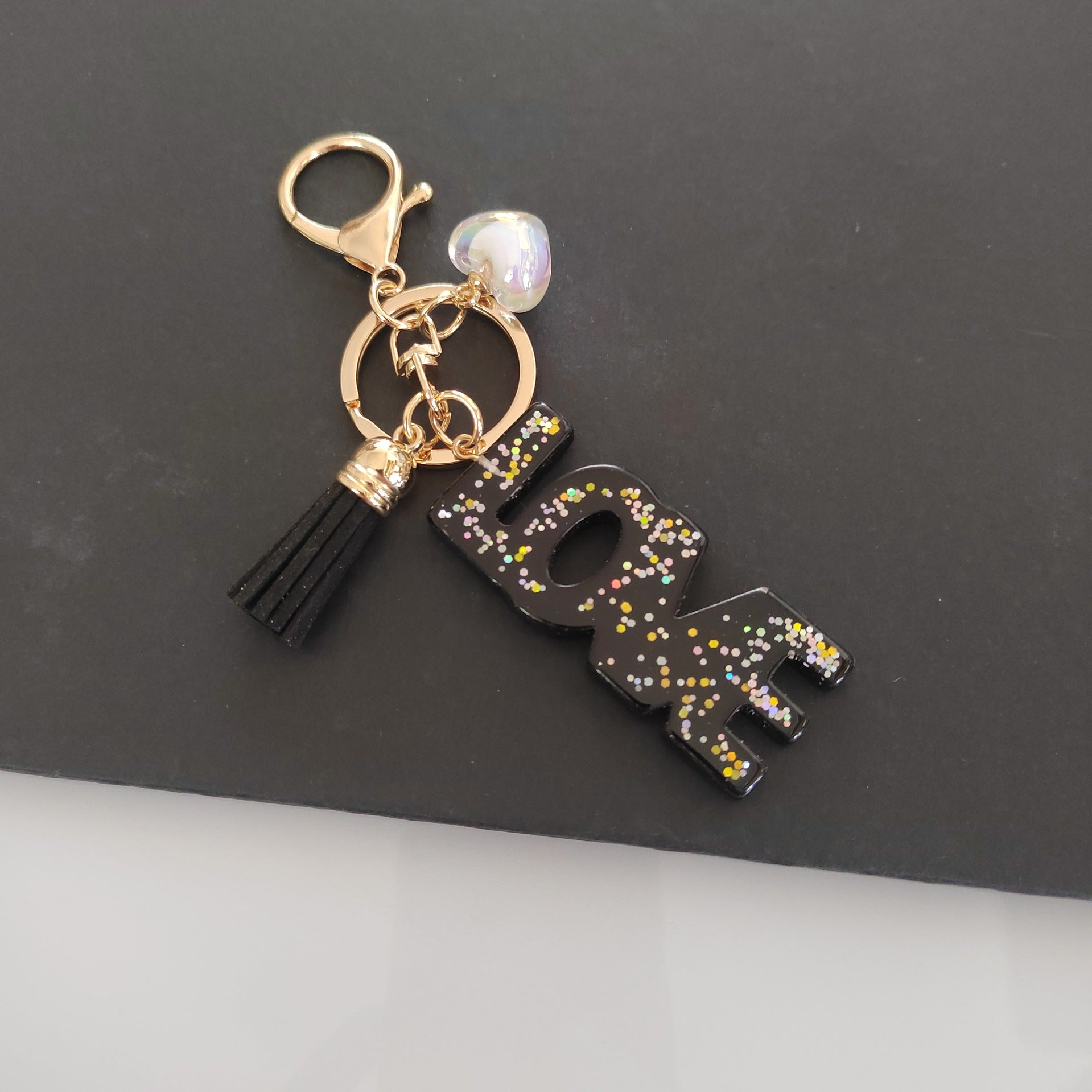 Wholesale Letter LOVE Tassel Sequin Drop Glue Resin Pendant Keychain