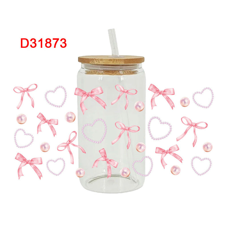 Wholesale pink bow  16oz Cup UV DTF Wraps