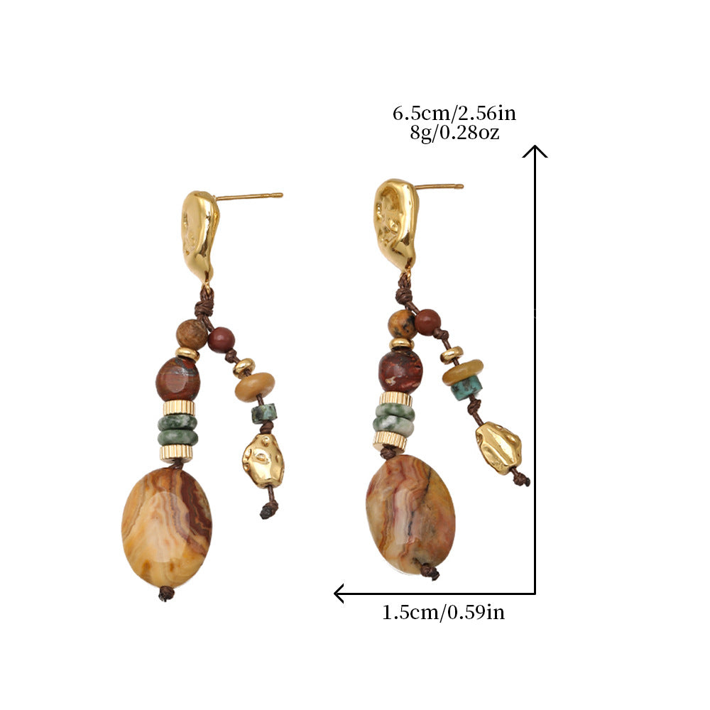 Wholesale Amber flowing light ethnic style natural stone long earrings