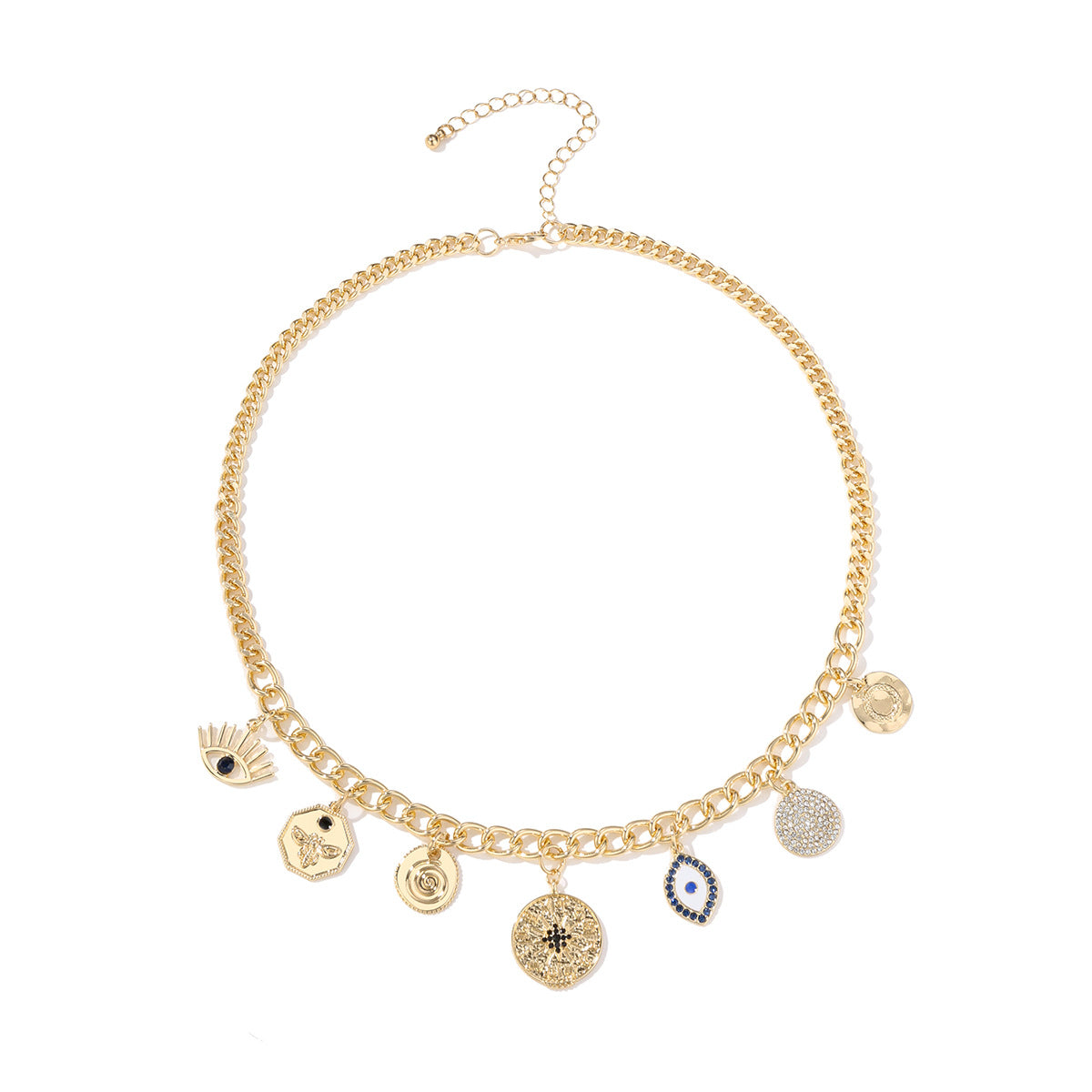 Wholesale Mysterious Coin Diamond Relief Small Pendant Bib Necklace