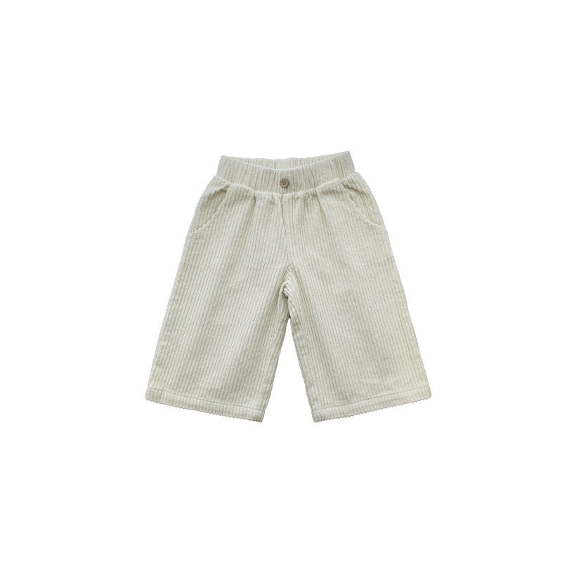 Wholesale Autumn and Winter Children's Loose Wide-leg Corduroy Solid Color Cropped Pants