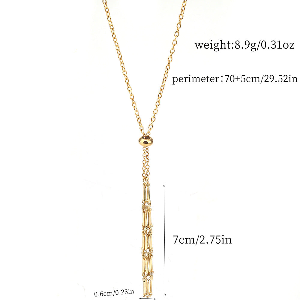 Wholesale Crystal Stone Mesh Bag Bamboo Knot Stainless Steel Necklace