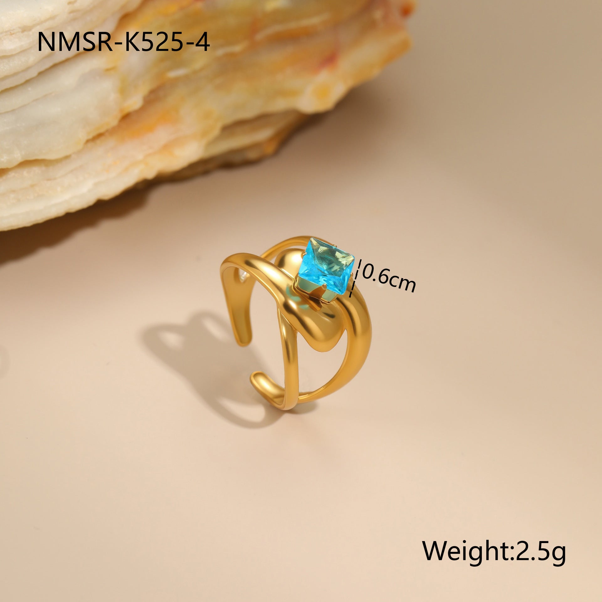 Wholesale Hollow irregular blue zircon stainless steel ring gold-plated ring