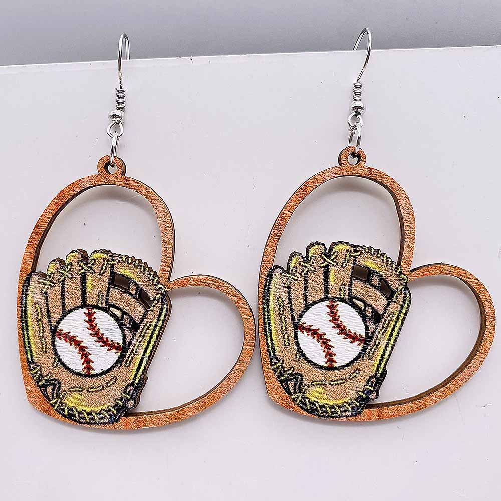Wholesale Baseball Basketball Football Volleyball Retro Wooden Earrings