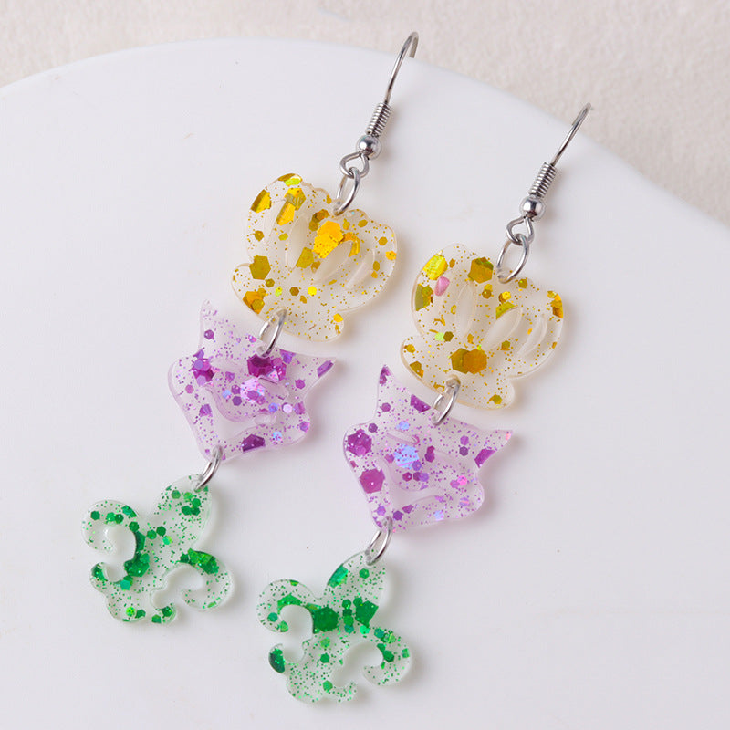 Wholesale Glitter Transparent Mask Crown Acrylic Design Earrings
