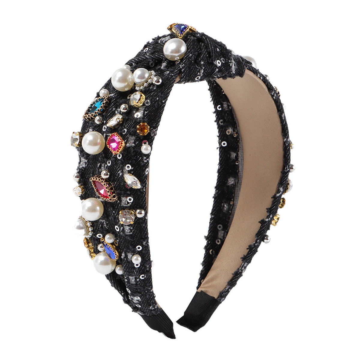 Wholesale Heavy Industry Colored Diamond Imitation Pearl Fabric Headband