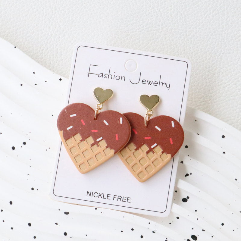 Wholesale Valentine' s Day Heart-Shaped Chocolate Cone Acrylic Earrings