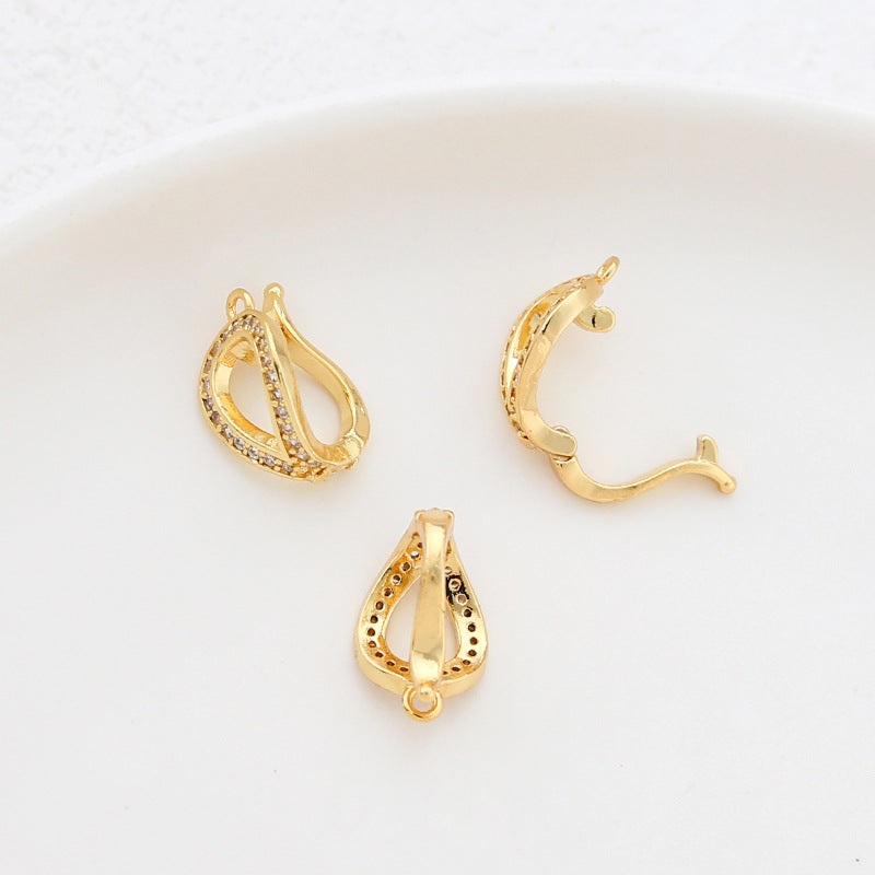 Wholesale 5pcs/pack 14k Copper-clad Gold Inlaid Zirconium Open Pearl Buckle DIY Handmade Jewelry Accessories Material