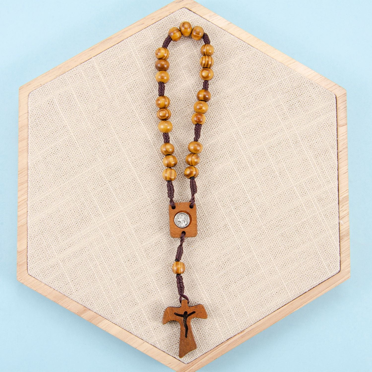 Wholesale Wooden cross rosary woven Easter necklace