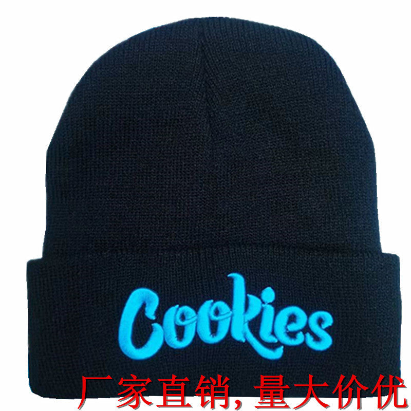 Wholesale Embroidery Knitted Autumn and Winter Pullover Warm Ear Protection Cookies Wool Hip-hop Hat