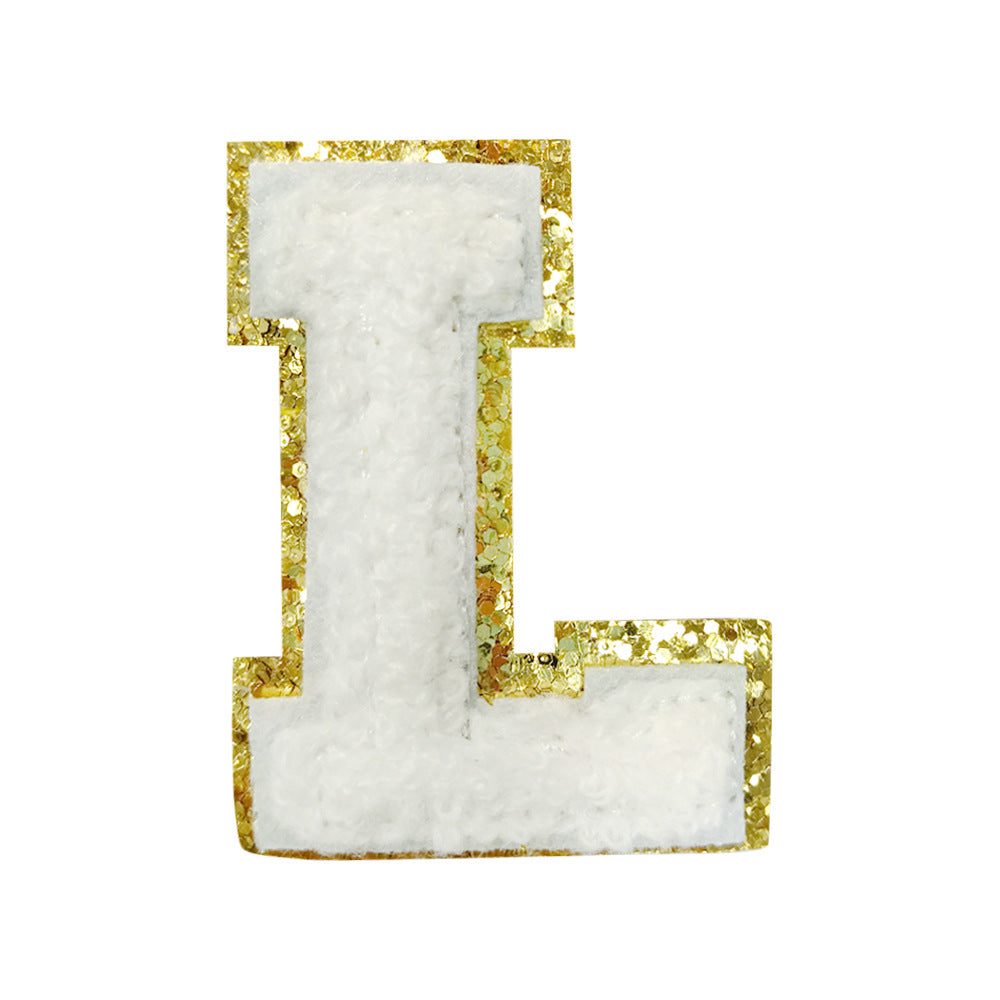 Wholesale White Towel Embroidered Alphabet Patches A Z With Gold Glitter Stylish DIY Accessory For Coats And Crafts