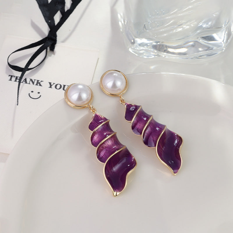 Wholesale Retro Exaggerated Pearl Oil Drop Conch Earrings