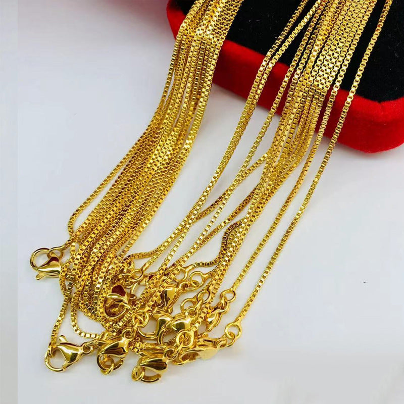 Wholesale 12pcs Gold-plated Simple Plain Chain Snake Bone Chain Box Pearl Necklaces