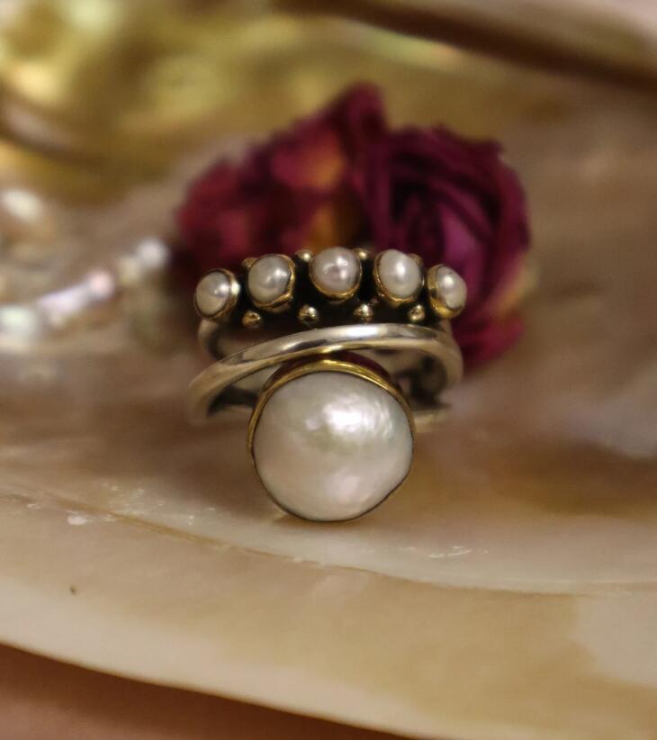 Wholesale Retro Creative New Large Pearl Inlaid Diamond Open Ring