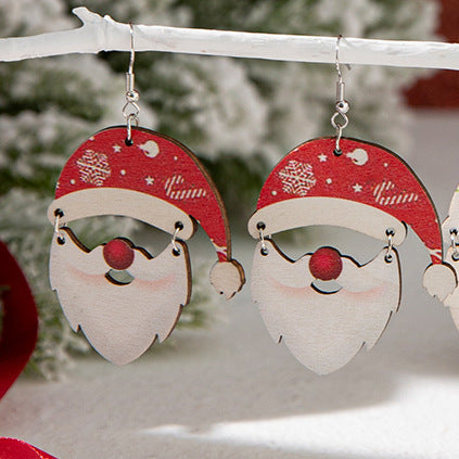 Wholesale Cartoon Cute Wooden Santa Claus Christmas Earrings