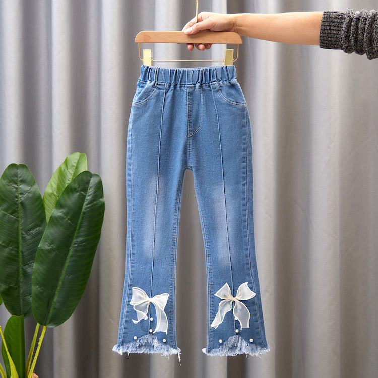 Wholesale Cotton Medium Large Children's Wide Leg Pants Baby Casual Girls Flared Long Pants
