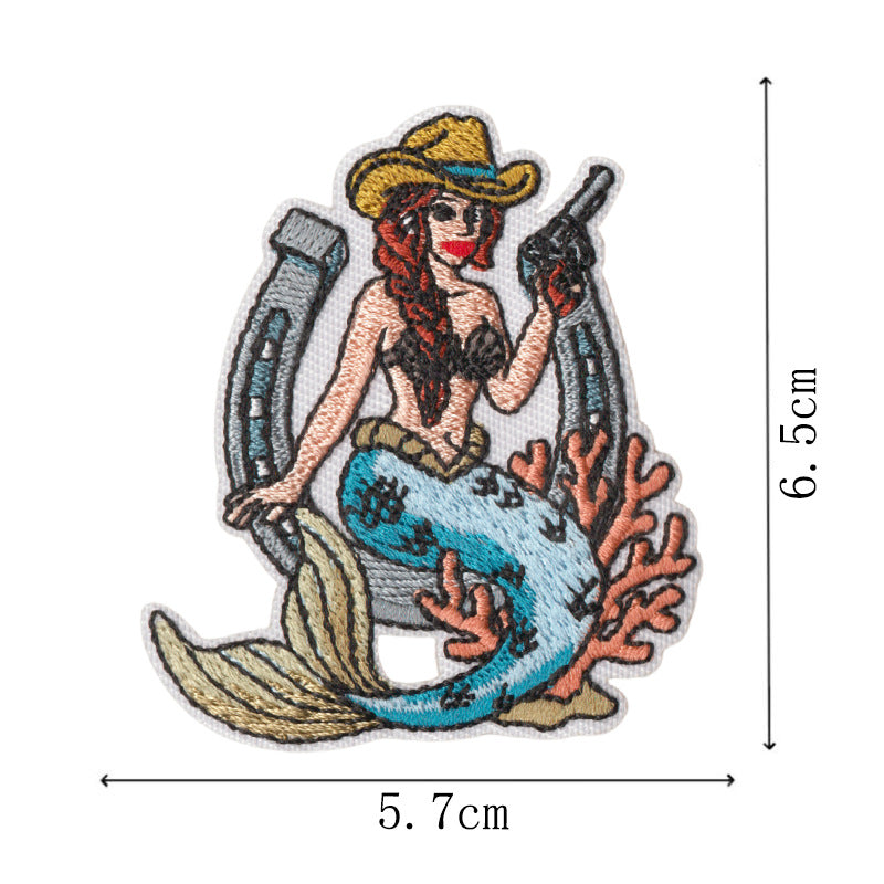 Wholesale West Coast Retro Mermaid Adhesive Embroidered Patches Guitar Cactus Nautical Design For Coat Repair Chic Craft Supply Boutique Resale